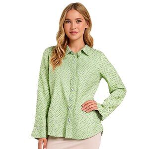 Crown & Ivy 100% Cotton, Green & White Polka Dot Print Button Down Shirt Small